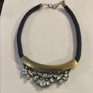 LOFT Gold and Black Statement Necklace with Crystal Embellishments